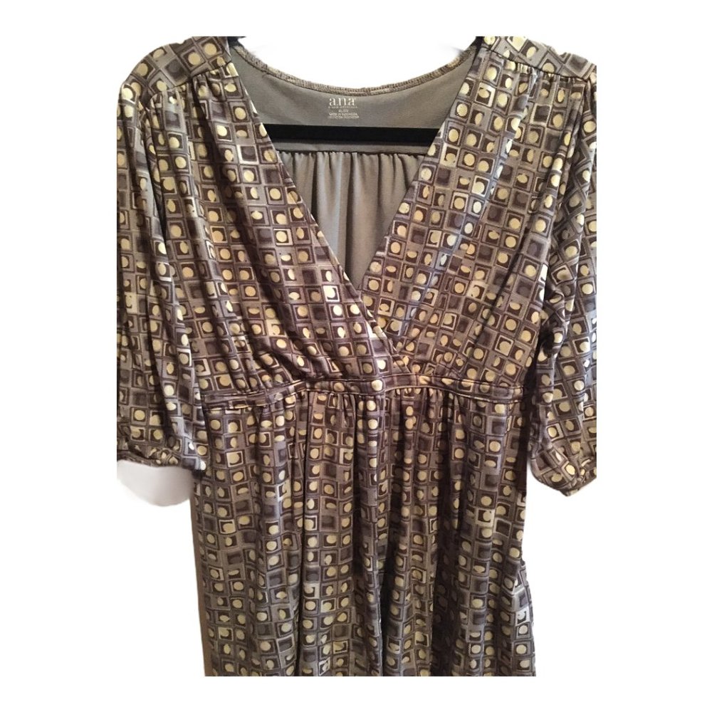 A.N.A. Grey White Print Blouse Polyester XL